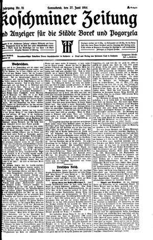 Koschminer Zeitung und Anzeiger für die Städte Borek und Pogorzela vom 27.06.1914
