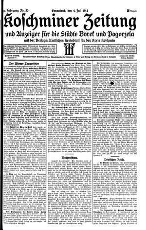 Koschminer Zeitung und Anzeiger für die Städte Borek und Pogorzela vom 04.07.1914