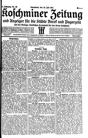 Koschminer Zeitung und Anzeiger für die Städte Borek und Pogorzela vom 25.07.1914