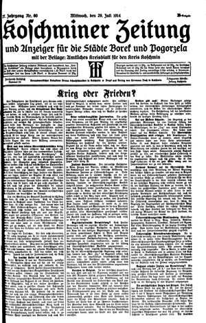 Koschminer Zeitung und Anzeiger für die Städte Borek und Pogorzela vom 29.07.1914