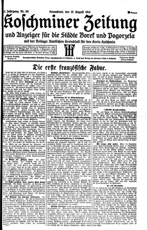 Koschminer Zeitung und Anzeiger für die Städte Borek und Pogorzela vom 15.08.1914