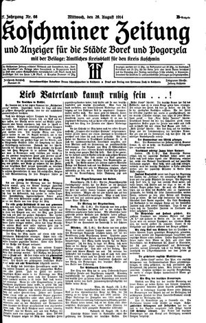 Koschminer Zeitung und Anzeiger für die Städte Borek und Pogorzela vom 26.08.1914