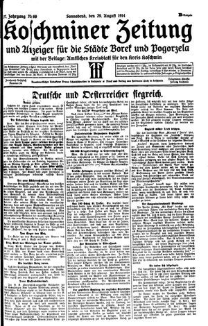 Koschminer Zeitung und Anzeiger für die Städte Borek und Pogorzela vom 29.08.1914