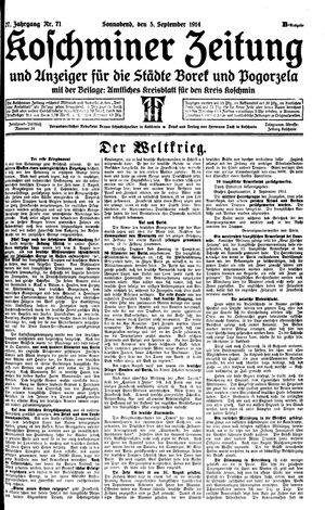 Koschminer Zeitung und Anzeiger für die Städte Borek und Pogorzela vom 05.09.1914