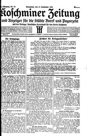 Koschminer Zeitung und Anzeiger für die Städte Borek und Pogorzela vom 12.09.1914