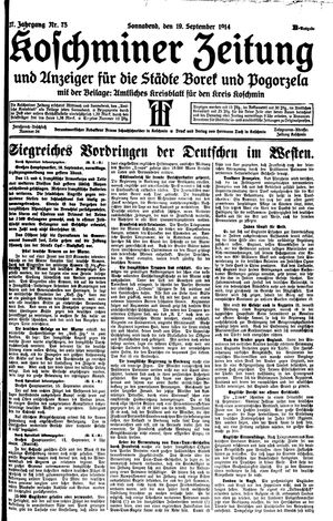 Koschminer Zeitung und Anzeiger für die Städte Borek und Pogorzela vom 19.09.1914