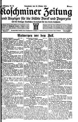 Koschminer Zeitung und Anzeiger für die Städte Borek und Pogorzela vom 10.10.1914