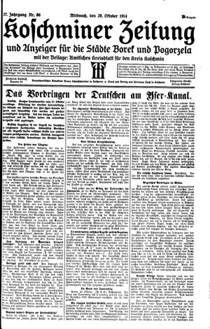Koschminer Zeitung und Anzeiger für die Städte Borek und Pogorzela vom 28.10.1914