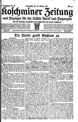 Koschminer Zeitung und Anzeiger für die Städte Borek und Pogorzela vom 31.10.1914