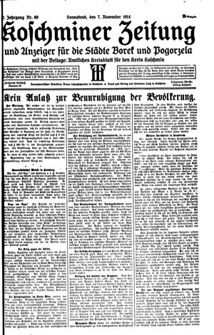 Koschminer Zeitung und Anzeiger für die Städte Borek und Pogorzela vom 07.11.1914