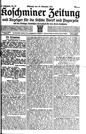 Koschminer Zeitung und Anzeiger für die Städte Borek und Pogorzela vom 25.11.1914