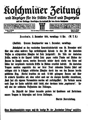 Koschminer Zeitung und Anzeiger für die Städte Borek und Pogorzela vom 02.12.1914