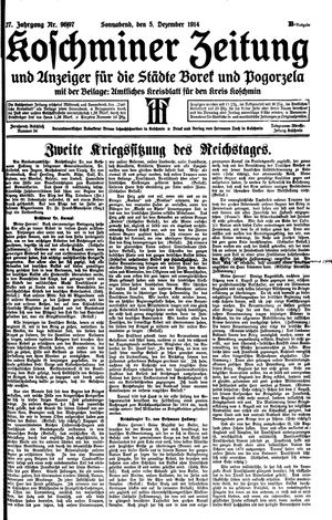 Koschminer Zeitung und Anzeiger für die Städte Borek und Pogorzela vom 05.12.1914