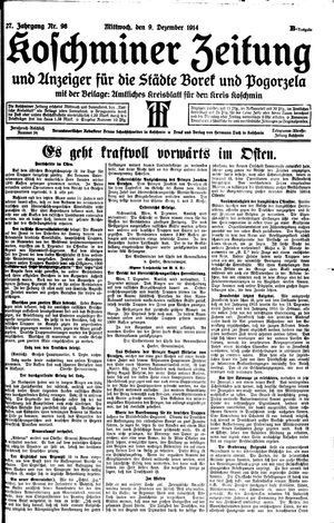 Koschminer Zeitung und Anzeiger für die Städte Borek und Pogorzela vom 09.12.1914