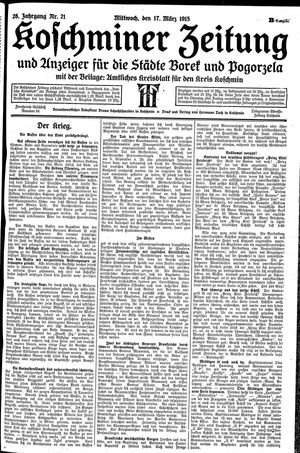 Koschminer Zeitung und Anzeiger für die Städte Borek und Pogorzela vom 17.03.1915