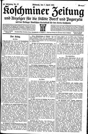 Koschminer Zeitung und Anzeiger für die Städte Borek und Pogorzela vom 07.04.1915