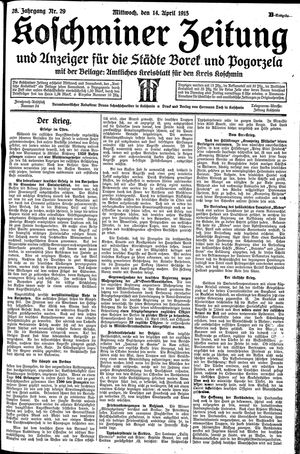 Koschminer Zeitung und Anzeiger für die Städte Borek und Pogorzela vom 14.04.1915