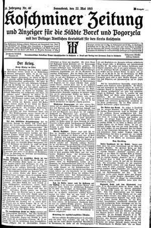 Koschminer Zeitung und Anzeiger für die Städte Borek und Pogorzela vom 22.05.1915