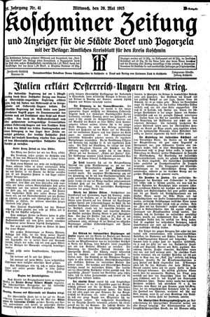 Koschminer Zeitung und Anzeiger für die Städte Borek und Pogorzela vom 26.05.1915