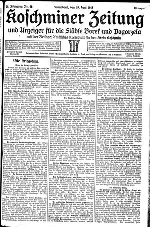 Koschminer Zeitung und Anzeiger für die Städte Borek und Pogorzela vom 19.06.1915