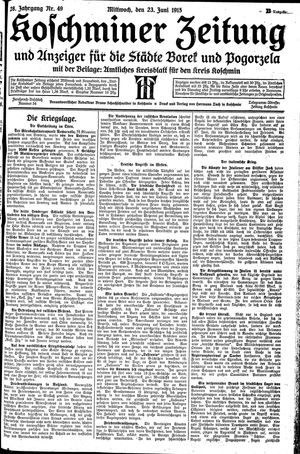 Koschminer Zeitung und Anzeiger für die Städte Borek und Pogorzela vom 23.06.1915