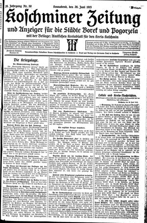 Koschminer Zeitung und Anzeiger für die Städte Borek und Pogorzela vom 26.06.1915