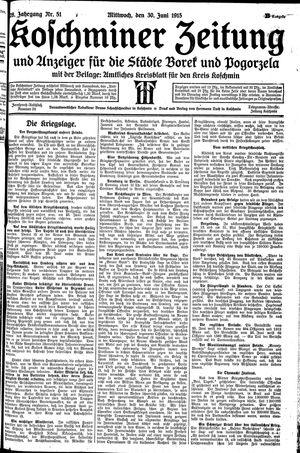 Koschminer Zeitung und Anzeiger für die Städte Borek und Pogorzela vom 30.06.1915