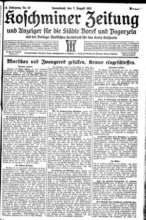 Koschminer Zeitung und Anzeiger für die Städte Borek und Pogorzela vom 07.08.1915