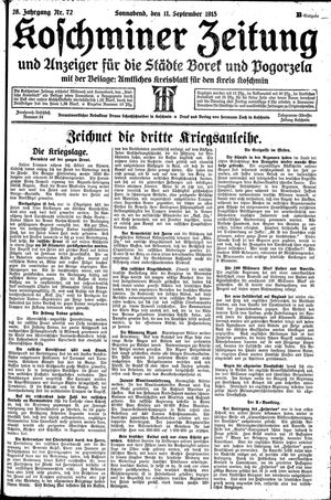 Koschminer Zeitung und Anzeiger für die Städte Borek und Pogorzela on Sep 11, 1915
