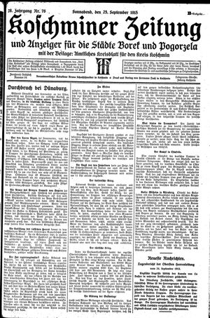 Koschminer Zeitung und Anzeiger für die Städte Borek und Pogorzela vom 25.09.1915