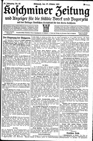 Koschminer Zeitung und Anzeiger für die Städte Borek und Pogorzela vom 27.10.1915