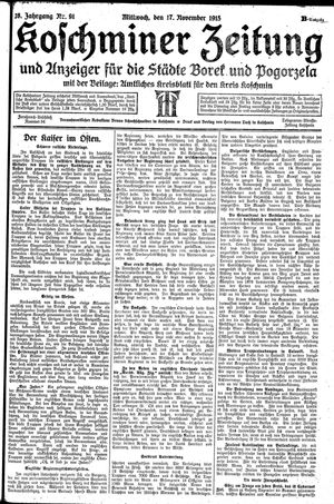 Koschminer Zeitung und Anzeiger für die Städte Borek und Pogorzela vom 17.11.1915