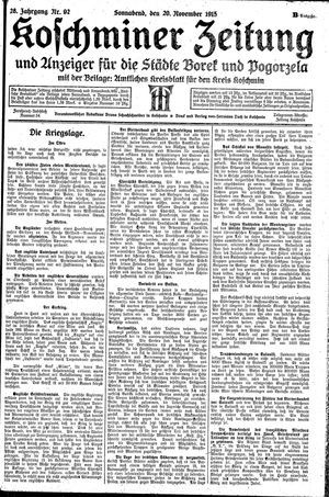 Koschminer Zeitung und Anzeiger für die Städte Borek und Pogorzela vom 20.11.1915