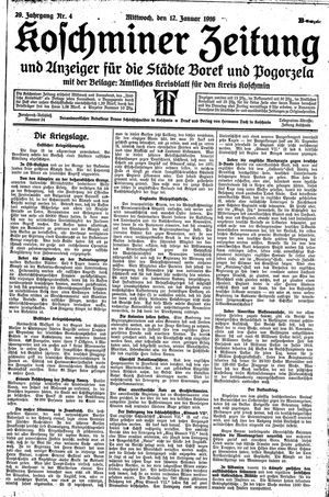 Koschminer Zeitung und Anzeiger für die Städte Borek und Pogorzela vom 12.01.1916