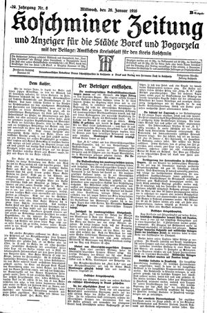 Koschminer Zeitung und Anzeiger für die Städte Borek und Pogorzela on Jan 26, 1916
