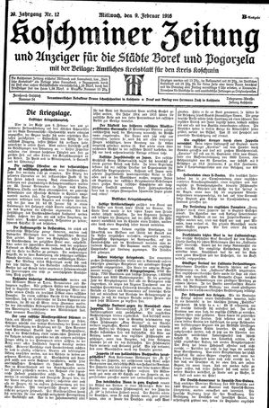Koschminer Zeitung und Anzeiger für die Städte Borek und Pogorzela vom 09.02.1916