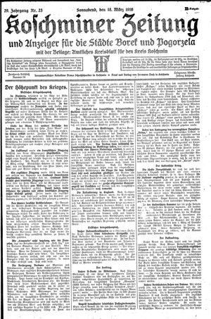 Koschminer Zeitung und Anzeiger für die Städte Borek und Pogorzela vom 18.03.1916