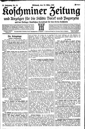 Koschminer Zeitung und Anzeiger für die Städte Borek und Pogorzela vom 22.03.1916