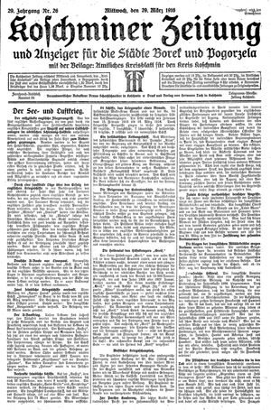 Koschminer Zeitung und Anzeiger für die Städte Borek und Pogorzela vom 29.03.1916