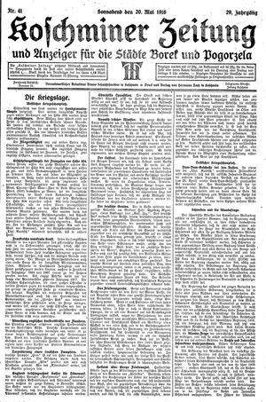 Koschminer Zeitung und Anzeiger für die Städte Borek und Pogorzela vom 20.05.1916