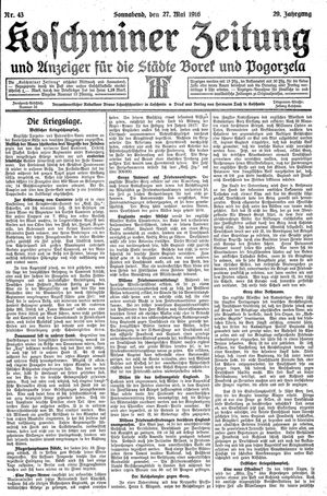 Koschminer Zeitung und Anzeiger für die Städte Borek und Pogorzela vom 27.05.1916