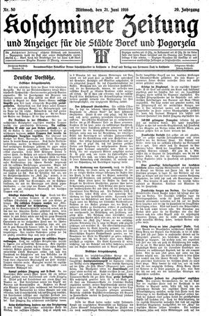 Koschminer Zeitung und Anzeiger für die Städte Borek und Pogorzela vom 21.06.1916