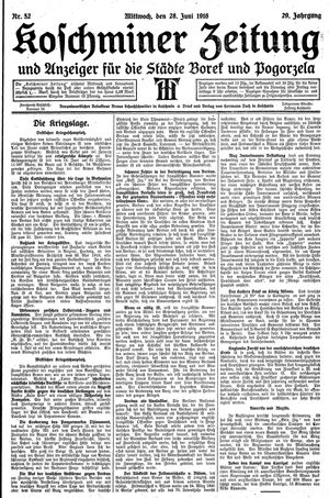 Koschminer Zeitung und Anzeiger für die Städte Borek und Pogorzela vom 28.06.1916