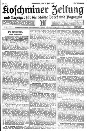 Koschminer Zeitung und Anzeiger für die Städte Borek und Pogorzela vom 01.07.1916