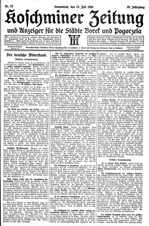 Koschminer Zeitung und Anzeiger für die Städte Borek und Pogorzela vom 15.07.1916