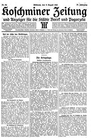 Koschminer Zeitung und Anzeiger für die Städte Borek und Pogorzela vom 09.08.1916