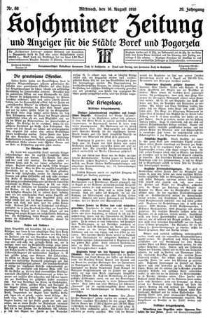 Koschminer Zeitung und Anzeiger für die Städte Borek und Pogorzela vom 16.08.1916