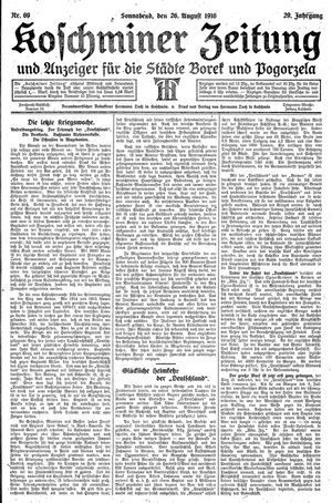 Koschminer Zeitung und Anzeiger für die Städte Borek und Pogorzela vom 26.08.1916