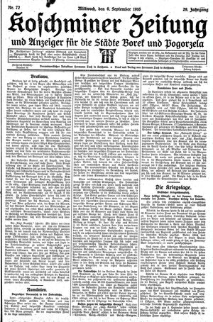 Koschminer Zeitung und Anzeiger für die Städte Borek und Pogorzela vom 06.09.1916