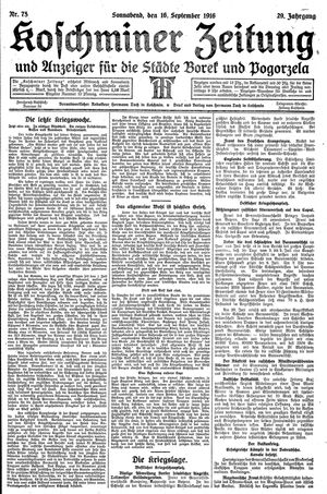 Koschminer Zeitung und Anzeiger für die Städte Borek und Pogorzela vom 16.09.1916